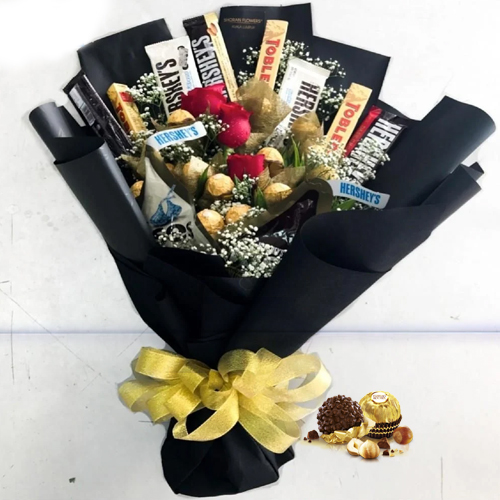 Rose And Chocolate Bouquet-Birthday Chocolate Gift For Girlfriend