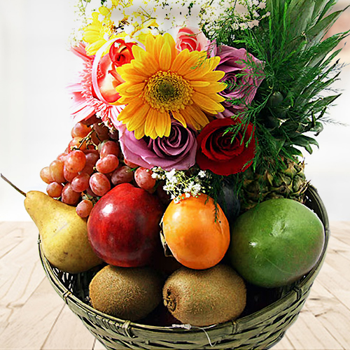 Flower And Fruit Hamper-Fruit Basket For New Parents