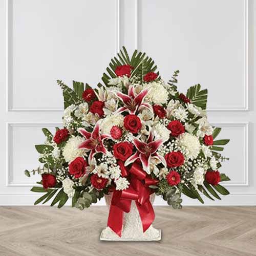 Red And White Arrangement-Send Sympathy Flowers Online