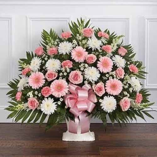 Pink And White Arrangement-Sympathy Floral Arrangements For Delivery