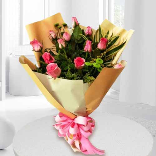 12 Pink Rose Bouquet-Send Thank You Flowers Online