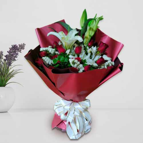 Stargazer Lily And Rose Bouquet