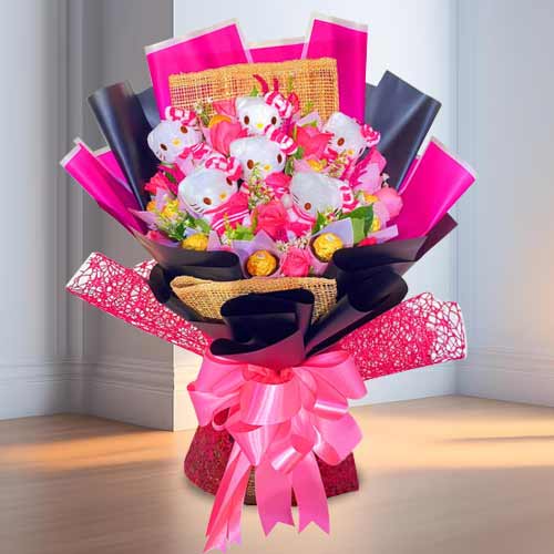 Mini Kitty And Chocolate Bouquet-Birthday Gifts Send To Daughter