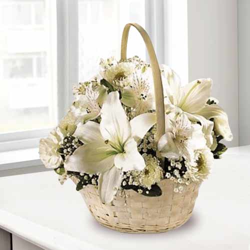 Lily And White Flower Arrangement-Bouquets For Funerals