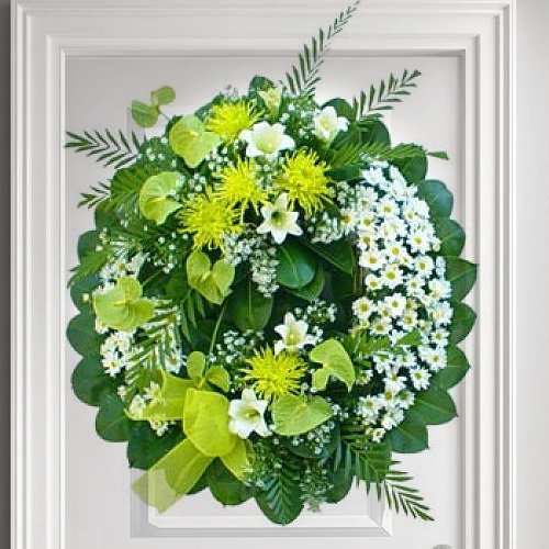 White And Green Flower Wreath-Mourning Wreath Delivery