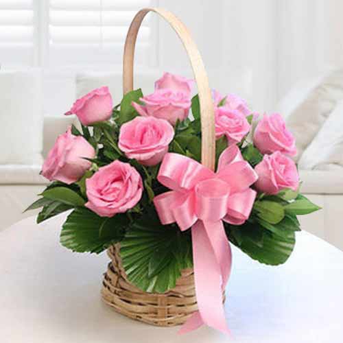 10 China Pink Rose Basket-Birthday Flower For Girlfriend