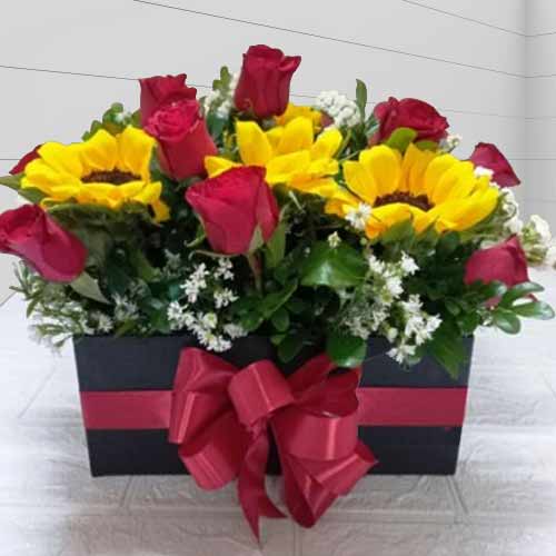 Sunflower And Rose Basket-Flowers For Well Wishes Delivered