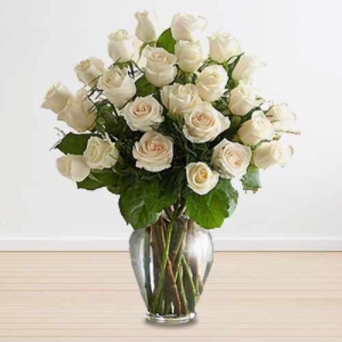 24 White Roses In A Vase-Anniversary Flowers For Grandma