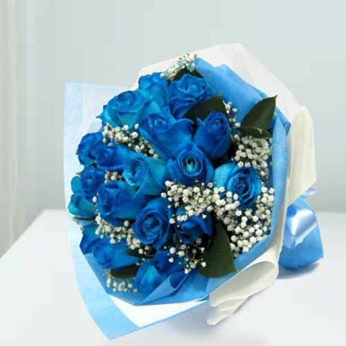 24 Blue Rose Bouquet-Flowers For Dad's Birthday