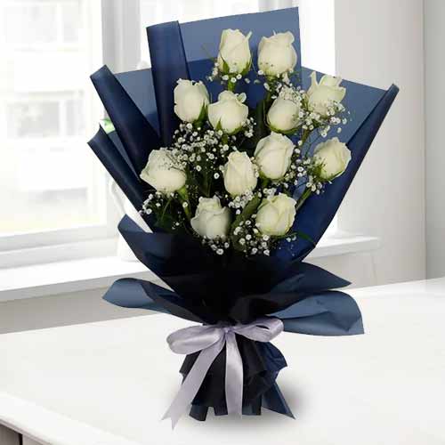 Dozen White Rose Bouquet