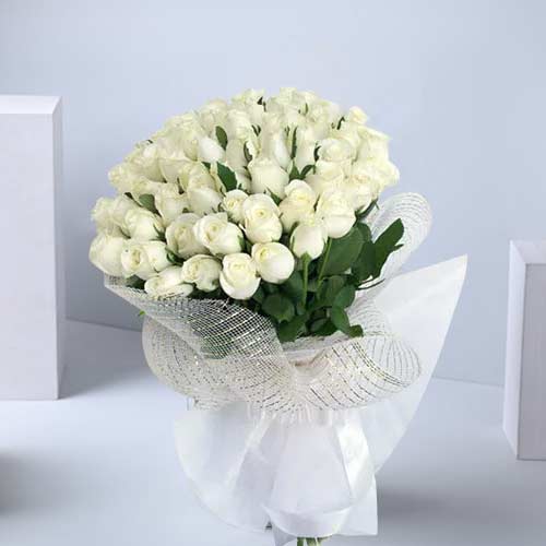 48 White Rose Bouquet-Send Anniversary Flowers