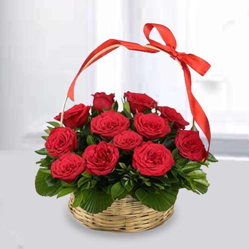 Romantic 12 Red Rose Basket