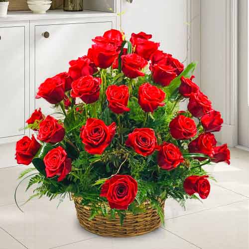 36 Red Rose Basket-Anniversary Roses For Wife