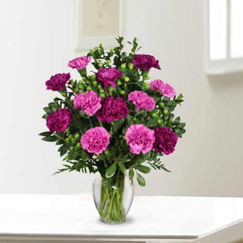 Purple Carnation In Vase-Anniversary Floral Arrangements