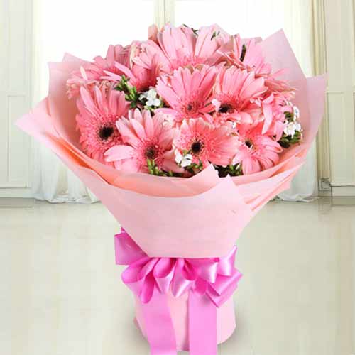 10 Pink Gerbera Bouquet-Mom's Day Flowers Delivery