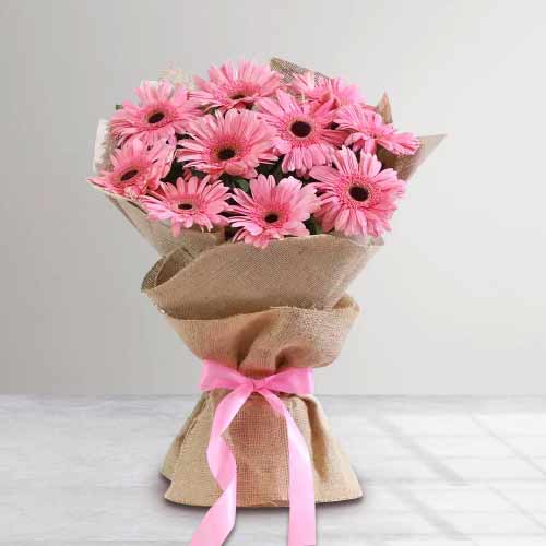 9 Pink Gerbera Bouquet-Order Flowers For Girlfriend