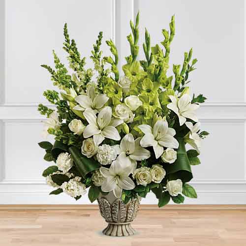 White Sympathy Arrangement-Sympathy Floral Arrangements