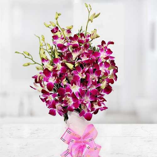 Purple Orchid Bouquet-Send Birthday Flowers To Philippines